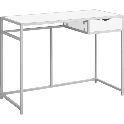 42" Computer Desk in White on Silver Metal